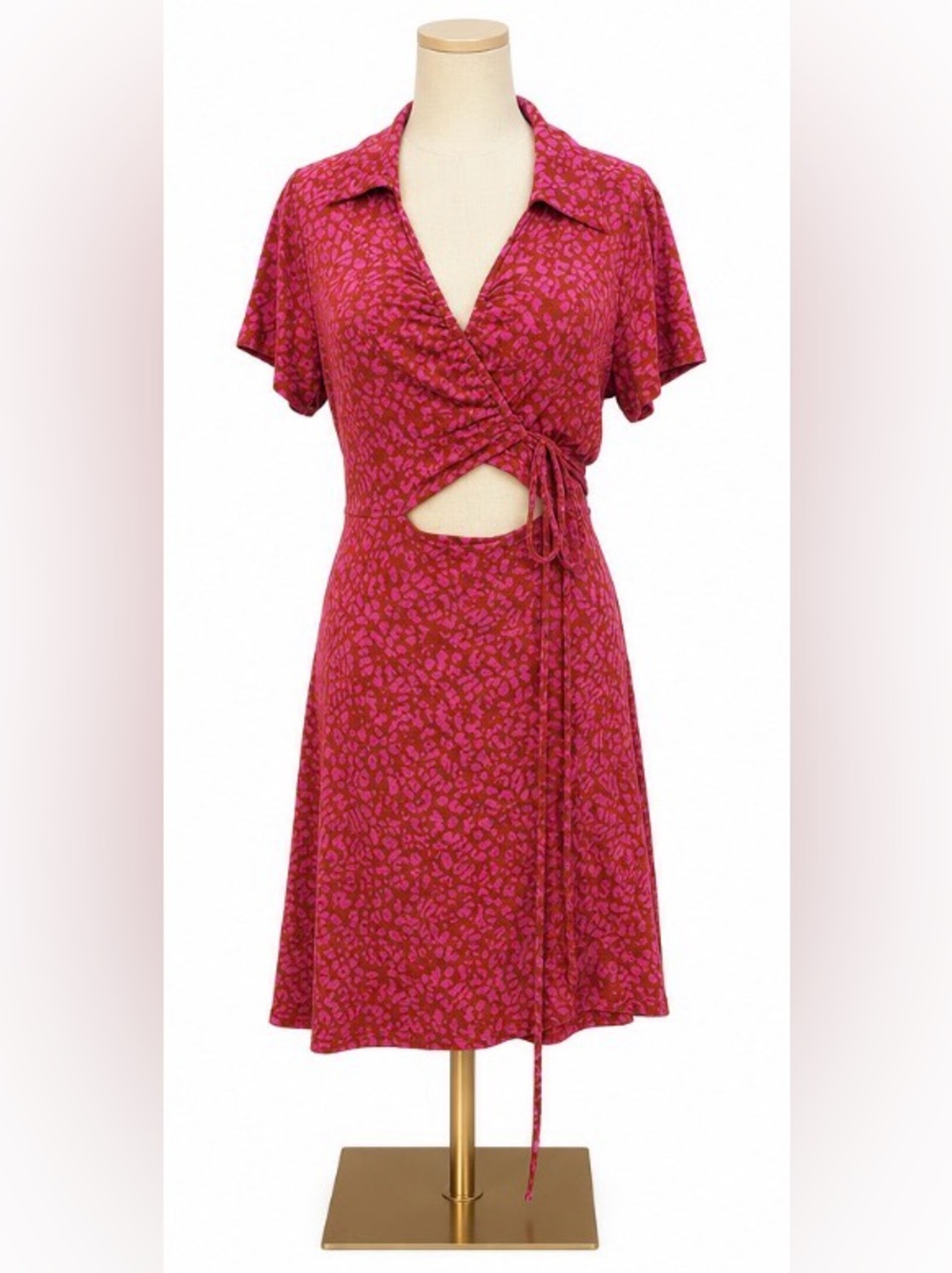 Free People New Romantics Wrap Front Cutout Dress Pink Animal Print Size Large